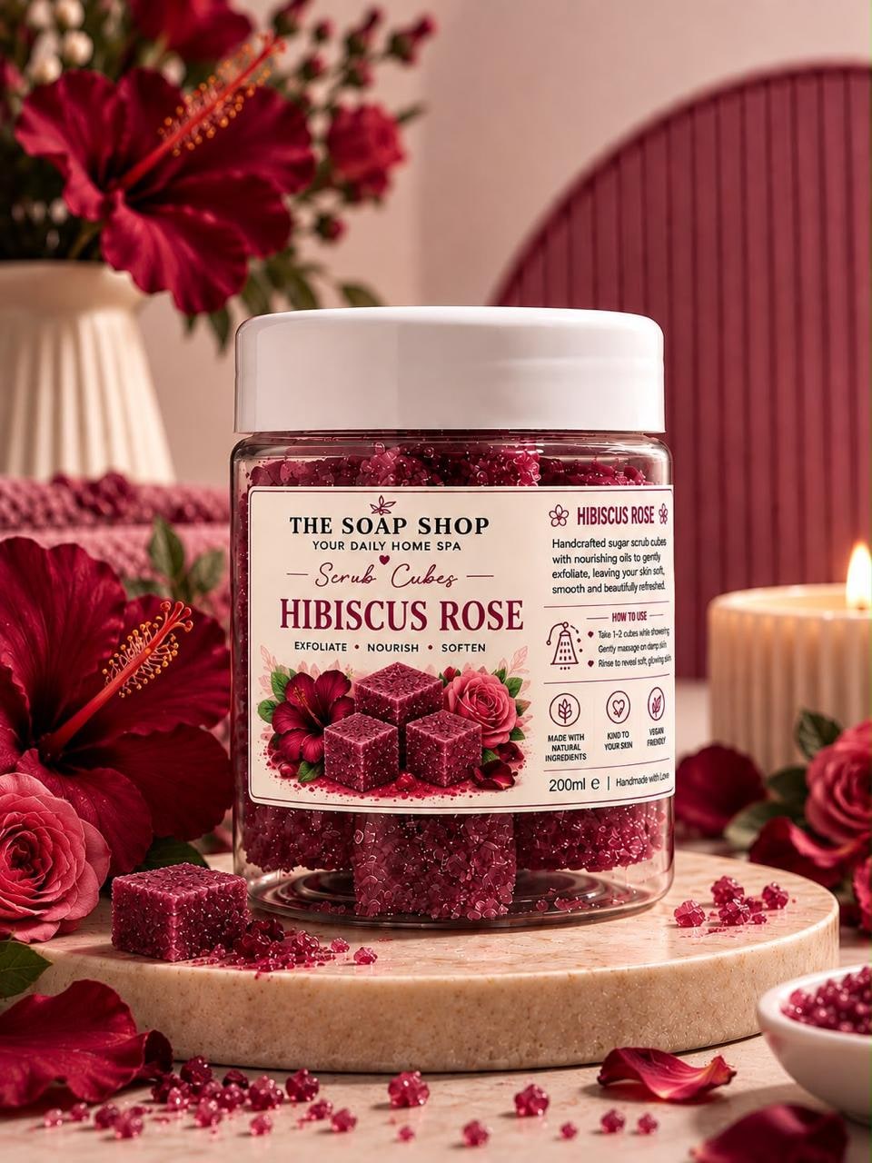 Hibiscus Rose Sugar Scrub Cubes – Body Exfoliation