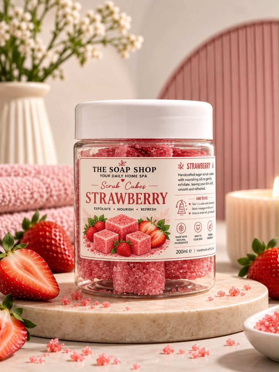 Strawberry Sugar Scrub Cubes – Body Exfoliation