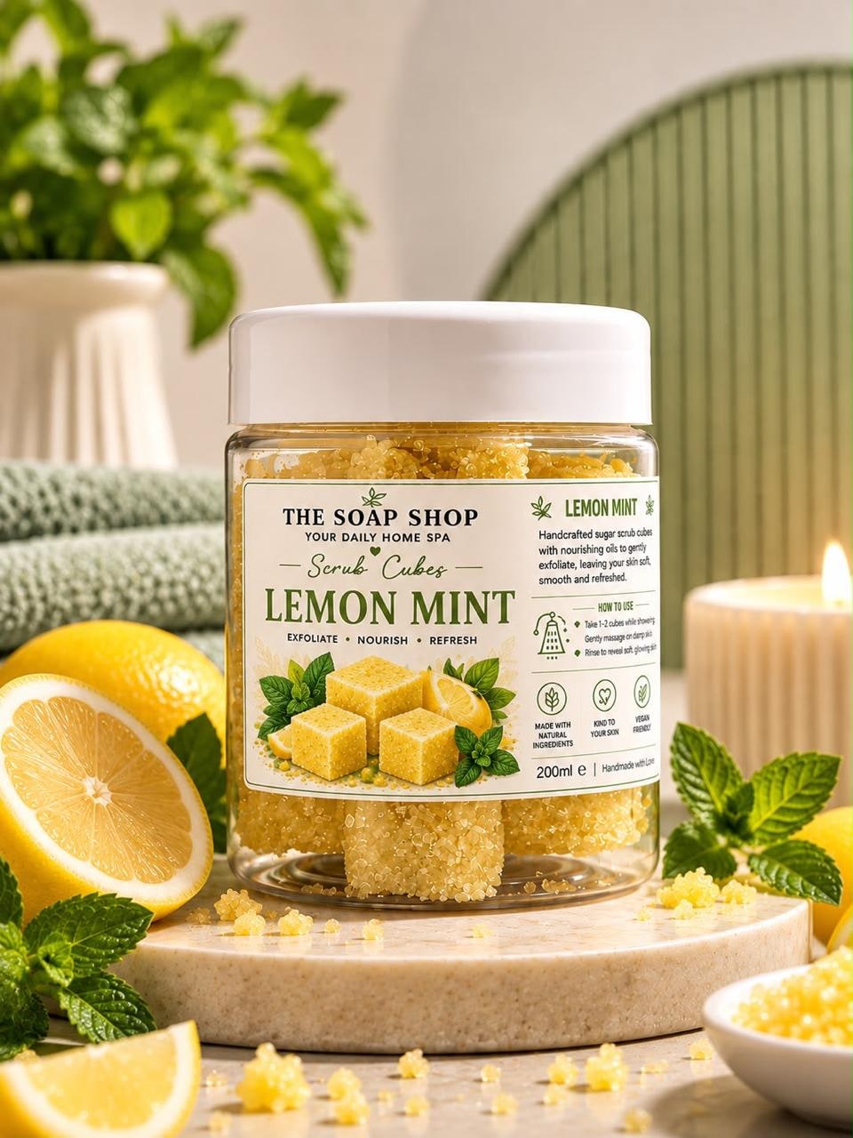 Lemon Mint Sugar Scrub Cubes – Body Exfoliation
