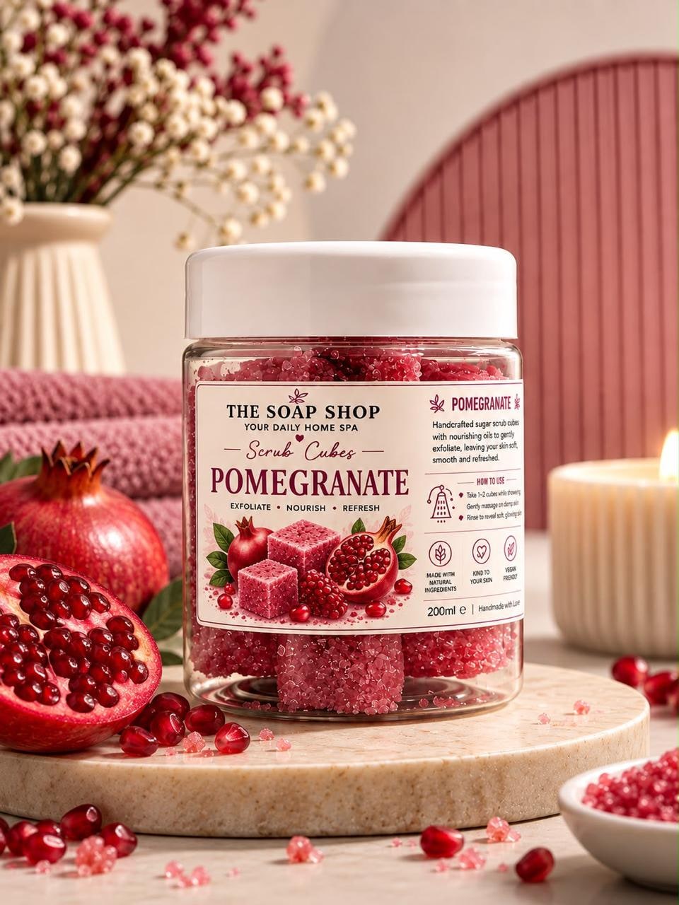 Pomegranate Sugar Scrub Cubes – Body Exfoliation